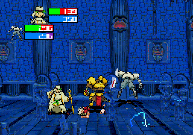 Guardian Heroes (SEGA Saturn) screenshot: Fighting some robot boss