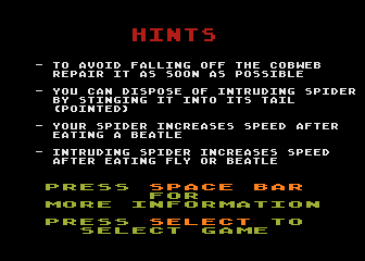 Web Master (Atari 8-bit) screenshot: Hints