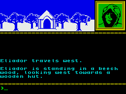 Runestone (ZX Spectrum) screenshot: Approaching a hut