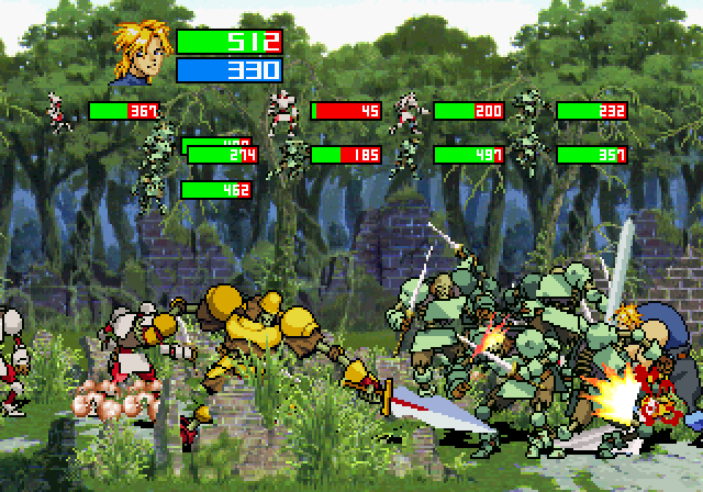 Guardian Heroes (SEGA Saturn) screenshot: Chaotic brawl. Don't forget to block