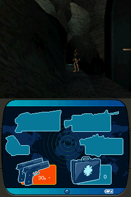 Tomb Raider: Underworld (Nintendo DS) screenshot: Lara finds a Treasure Chest (solving this puzzle successfully grants you an Extra)