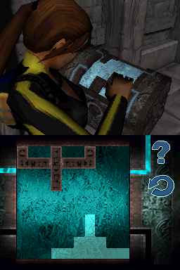 Tomb Raider: Underworld (Nintendo DS) screenshot: Solving the first Treasure puzzle (do the pieces look familiar to anybody?)