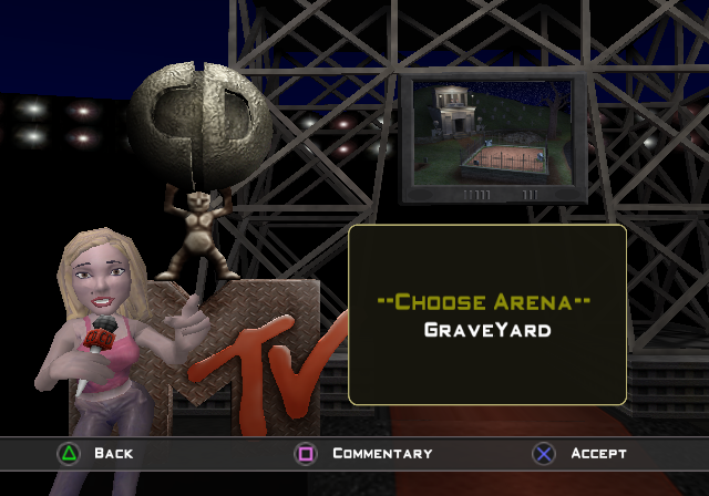 MTV Celebrity Deathmatch (PlayStation 2) screenshot: Selecting the battlefield.