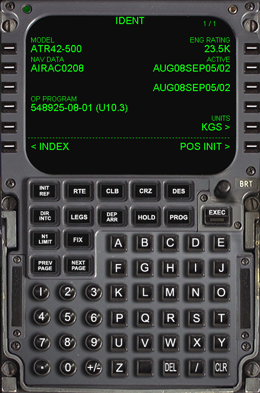 Commuter Airliners: Eurowings Professional (Windows) screenshot: FMC panel IDENT screen for the ATR 42-500.