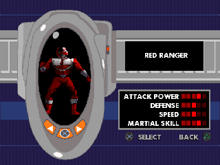 Saban's Power Rangers: Time Force (PlayStation) screenshot: Picking which Power Ranger to play as.