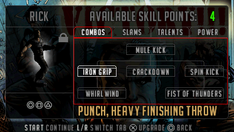 Unbound Saga (PSP) screenshot: Rick's skill tree.