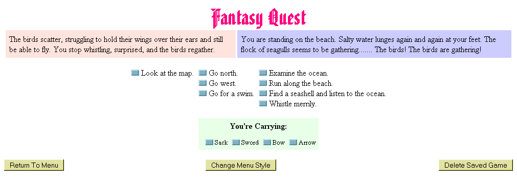 Fantasy Quest (Browser) screenshot: Attempting to give a vocal performance