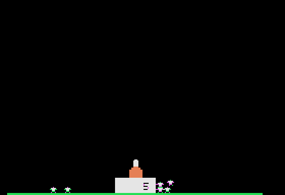Sabotage (Apple II) screenshot: Jumping over his partner's shoulders.