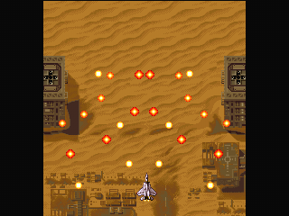 Sonic Wings Special (PlayStation) screenshot: Stage 5 - Syrian Desert.