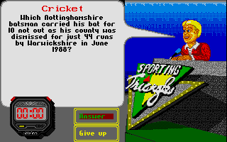 Sporting Triangles (Atari ST) screenshot: That means he was not out when all around him got out