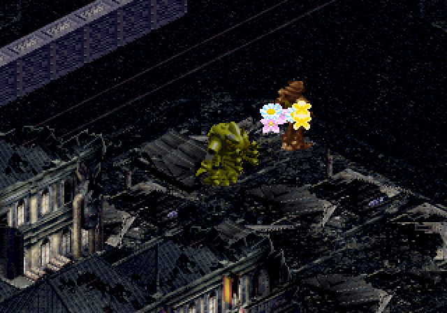 Sakura Taisen 2: Kimi, Shinitamou Koto Nakare (SEGA Saturn) screenshot: It looks like she just gave flowers to the enemy robot, but actually it inflicts some damage on it.