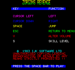Zorgons Revenge (Oric) screenshot: Keys