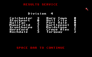 Football Manager (Amiga) screenshot: Results