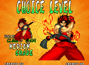 Samurai Shodown IV: Amakusa's Revenge (Neo Geo) screenshot: Select the most appropriate level type: each level has its respectives advantages and disadvantages!