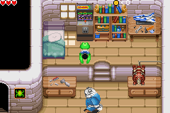 Frogger's Journey: The Forgotten Relic (Game Boy Advance) screenshot: Visiting Dusty. I want to play that!