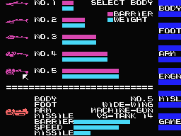 Scarlet 7: The Mightiest Women (MSX) screenshot: Select a body for your ship.
