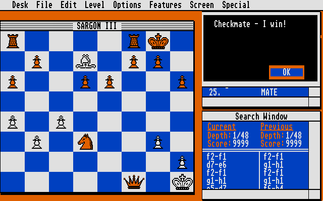 Sargon III (Atari ST) screenshot: Checkmate