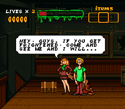 Scooby-Doo Mystery (SNES) screenshot: Daphne hands out Scooby Snacks