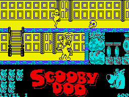 Scooby-Doo (ZX Spectrum) screenshot: Dead end, but with a ladder nearby