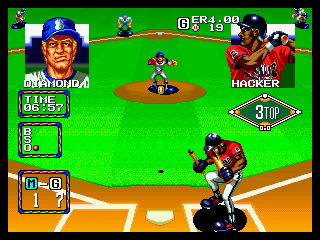 Baseball Stars 2 (Neo Geo) screenshot: He doesn't look very happy.