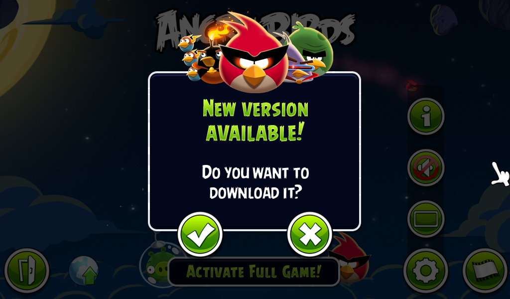 Angry Birds: Space (Windows) screenshot: Update notification