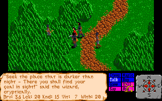 The Faery Tale Adventure: Book I (Amiga) screenshot: Speaking with the wizard