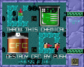 Poizone (Acorn 32-bit) screenshot: How to destroy the toxic blocks