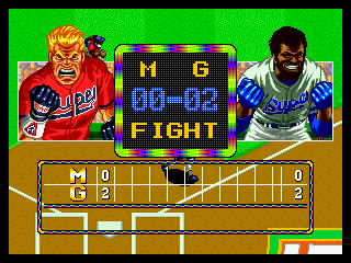 Baseball Stars 2 (Neo Geo) screenshot: Changing sides. That's two mean looking players.