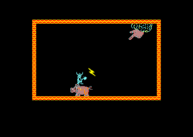 Brian Bloodaxe (Amstrad CPC) screenshot: Brian sits on a pig, waiting for his doom