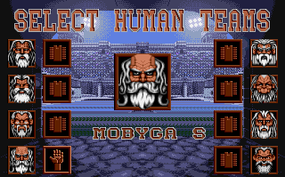 Brutal Sports Football (Amiga) screenshot: Team selection screen (AGA version)