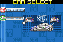 SEGA Rally Championship (Game Boy Advance) screenshot: Vehicle selection.