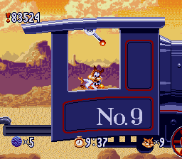 Bubsy in: Claws Encounters of the Furred Kind (SNES) screenshot: Hijacking the engine
