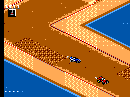 Buggy Run (SEGA Master System) screenshot: A bumpy spot on the track which I ran over allowing the red car to pass on beginner track 2