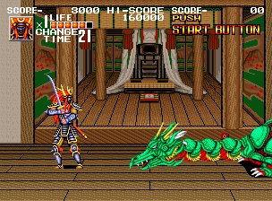 Sengoku (Neo Geo) screenshot: Green dragon boss