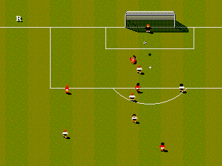 Championship Soccer '94 (SEGA CD) screenshot: The ball curling towards the top angle