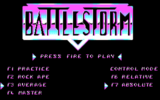 Battlestorm (DOS) screenshot: Menu. Choose your destiny (CGA)