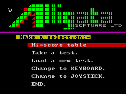 Quiz Quest (ZX Spectrum) screenshot: Game menu