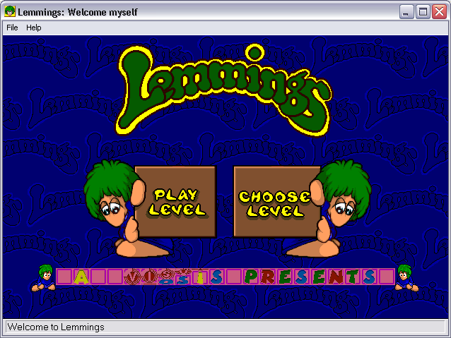 Lemmings for Windows 95 & Lemmings Paintball (Windows) screenshot: The welcome screen.