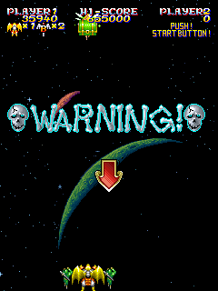 Sorcer Striker (Arcade) screenshot: Warning (always before final bosses)