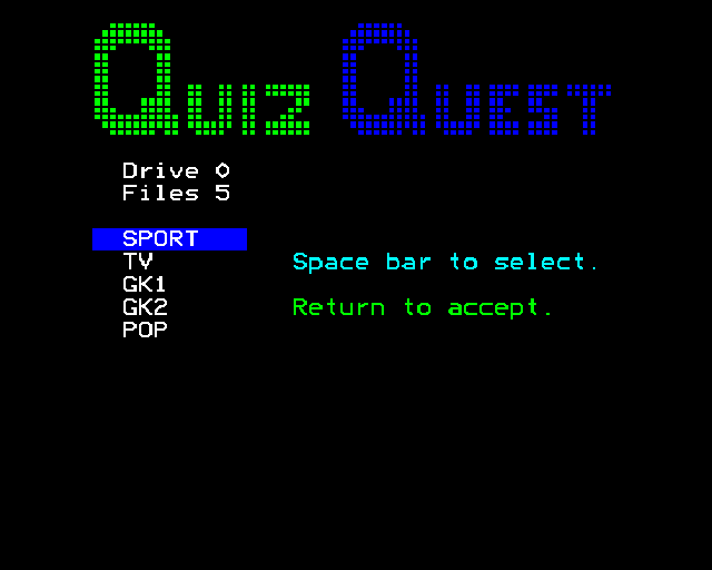 Quiz Quest (BBC Micro) screenshot: Choosing a category