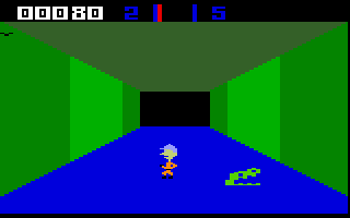 Sewer Sam (Intellivision) screenshot: There be alligators in the water! Definitely avoid them...