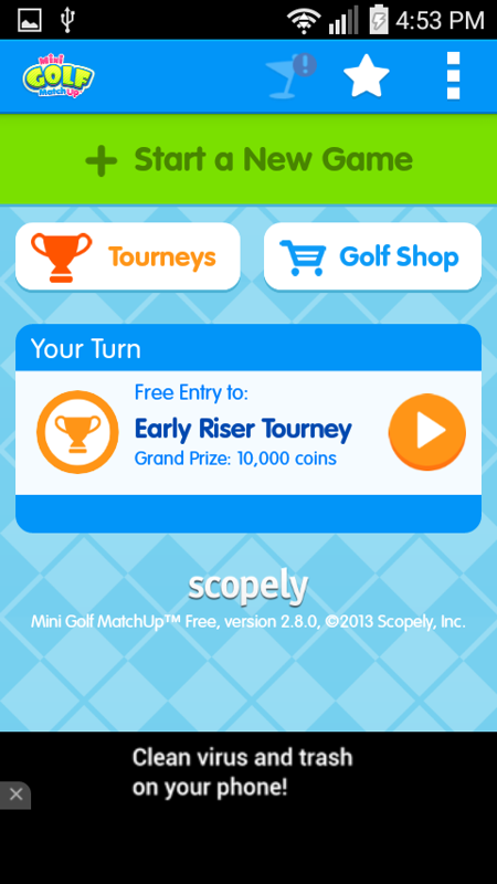 Mini Golf Matchup (Android) screenshot: Main menu