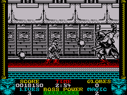Shadow Dancer (ZX Spectrum) screenshot: The first boss fires bouncing fireballs
