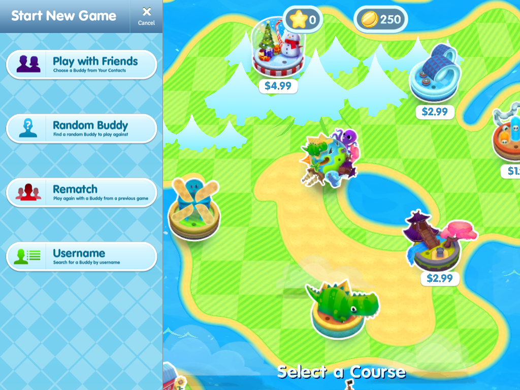 Mini Golf Matchup (iPad) screenshot: The courses you can choose from
