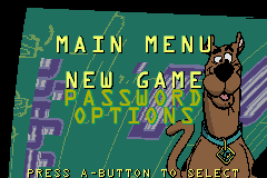 Scooby-Doo and the Cyber Chase (Game Boy Advance) screenshot: Dumbest looking menu screen ever.