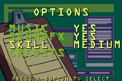 Scooby-Doo and the Cyber Chase (Game Boy Advance) screenshot: Options.