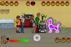 Scooby-Doo and the Cyber Chase (Game Boy Advance) screenshot: Nice going Shaggy, submiting your pal to that "Laser Transporter".