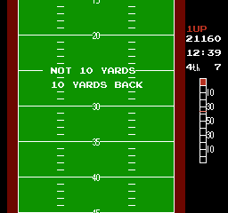 10-Yard Fight (NES) screenshot: Not getting a 4th down conversion sends the player back 10 yards