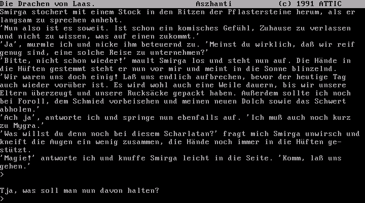 Drachen von Laas (DOS) screenshot: The Adventure Begins!