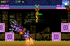 Metroid: Zero Mission (Game Boy Advance) screenshot: Fighting a mid-boss
